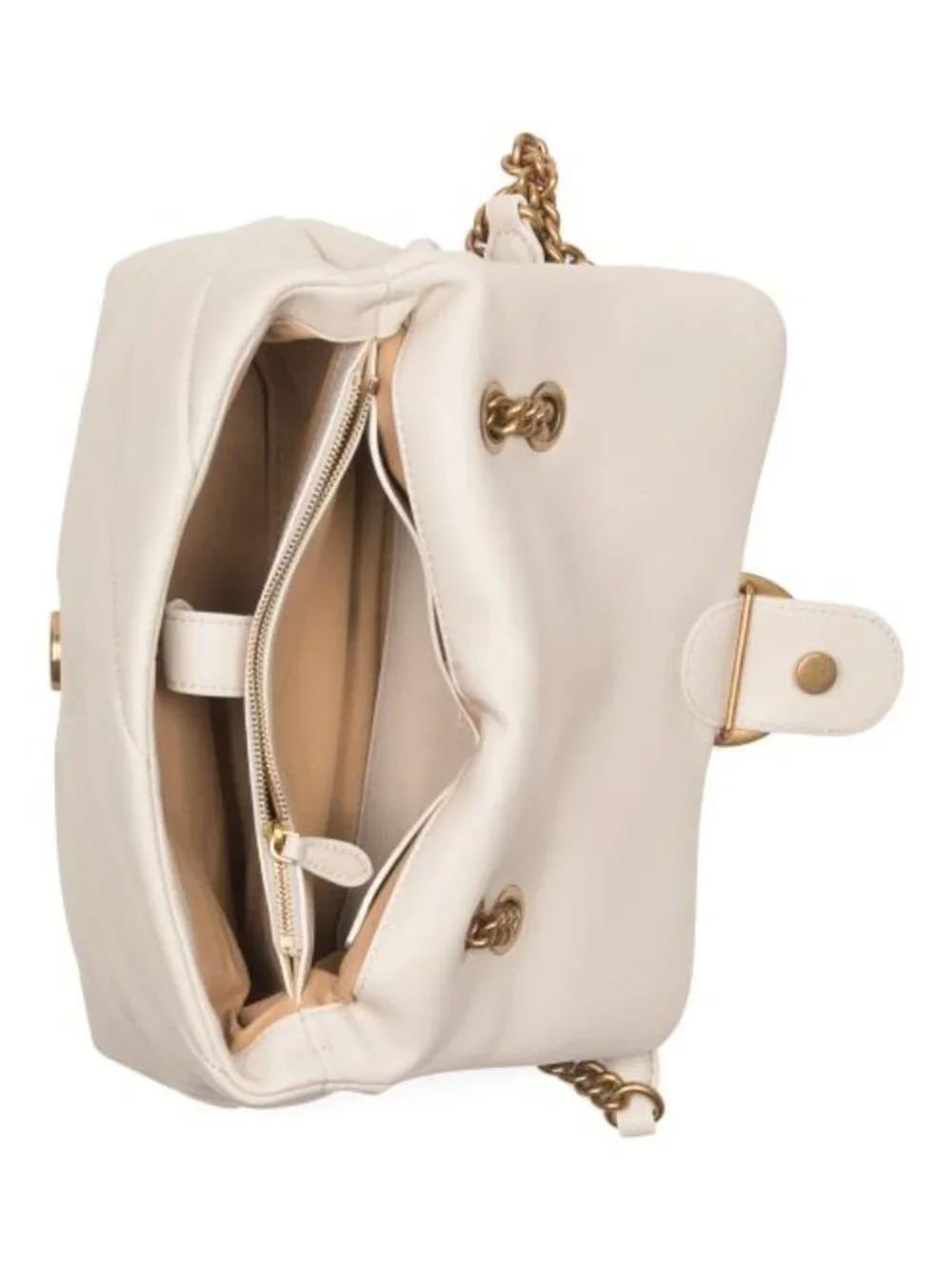 PINKO Made In Italy Leather Classic Love Birds Puff Quilted Shoulder Bag